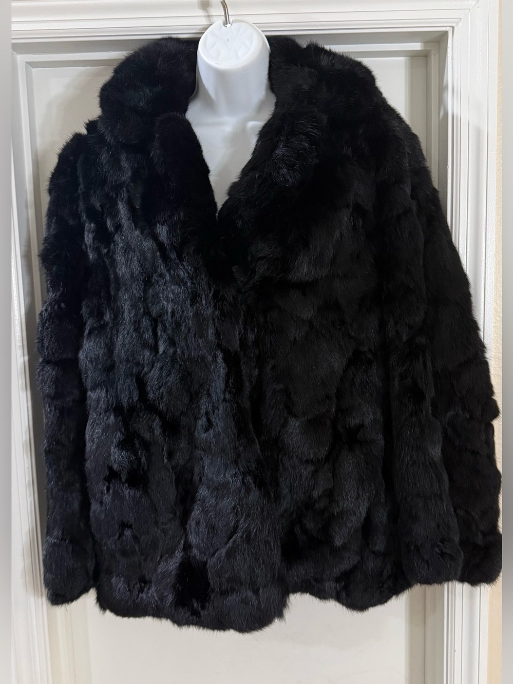 Vintage 100% Genuine Rabbit Fur Black Coat Size L